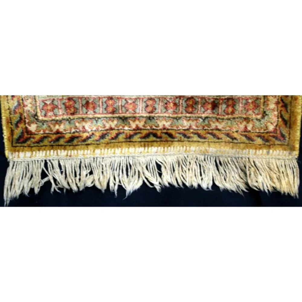 Prayer Rug Long Brown Rectangle Muslim Middle East Wall Hanging Fringe Velour